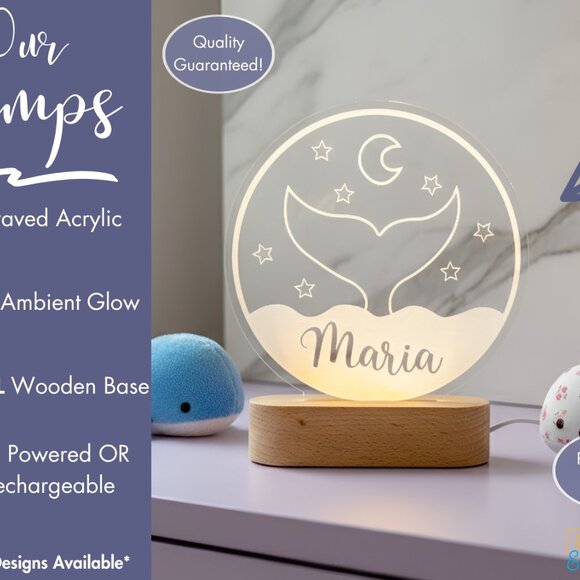 Whale Custom Name Light | Minimalist Personalized LED Bedroom Decor for Kids - Picture 3 of 8